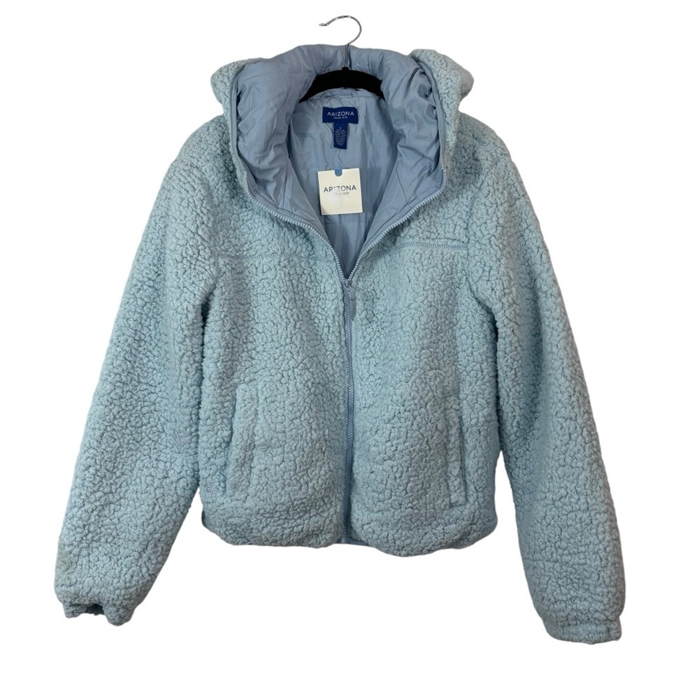 NWT Arizona Fleece Sherpa Jacket Pale Blue Zip Up Hooded Size S